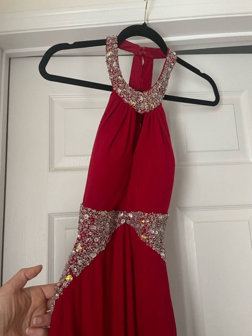 Red Jeweled Halter Evening Gown